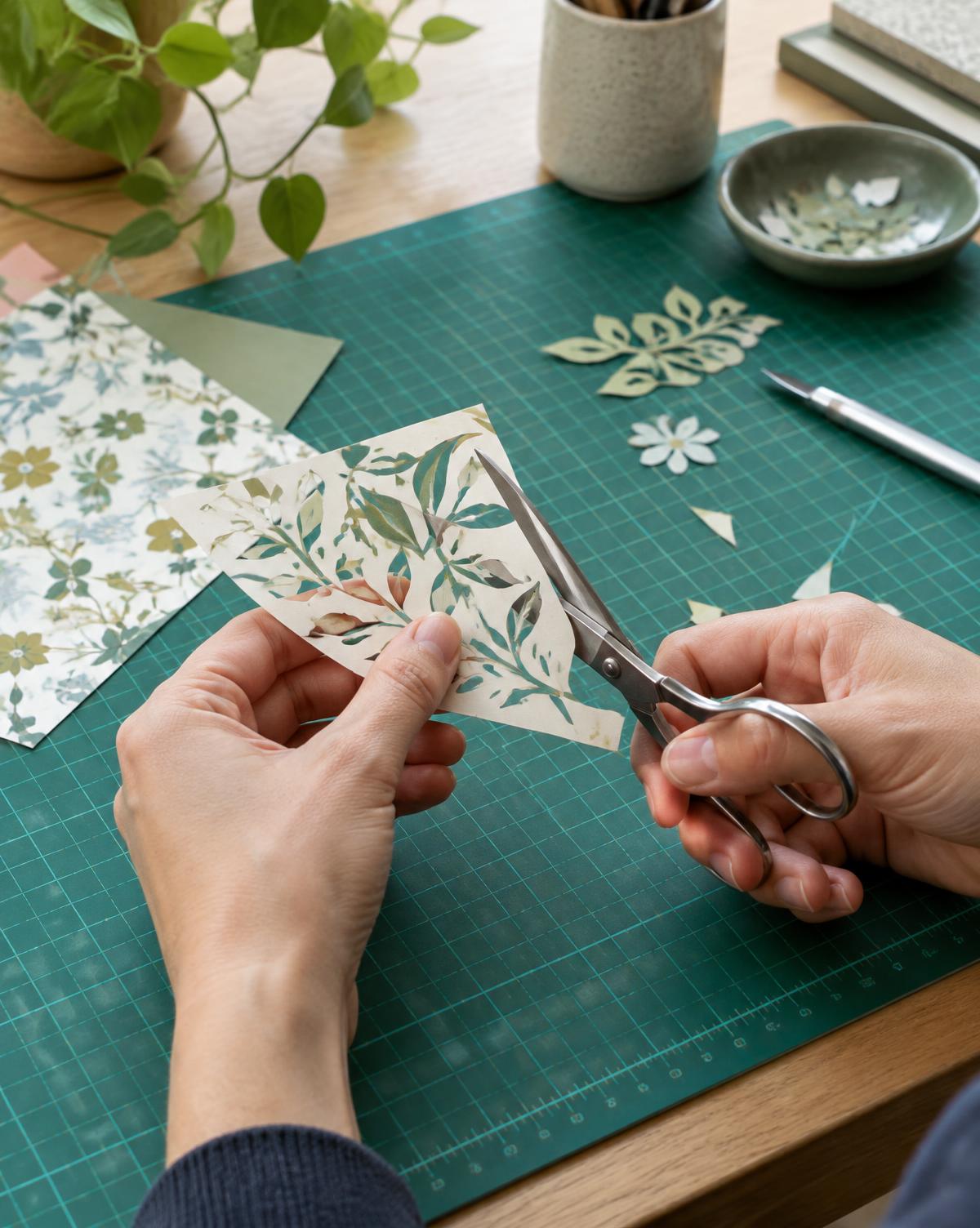 Cutting decorative paper on a cutting mat